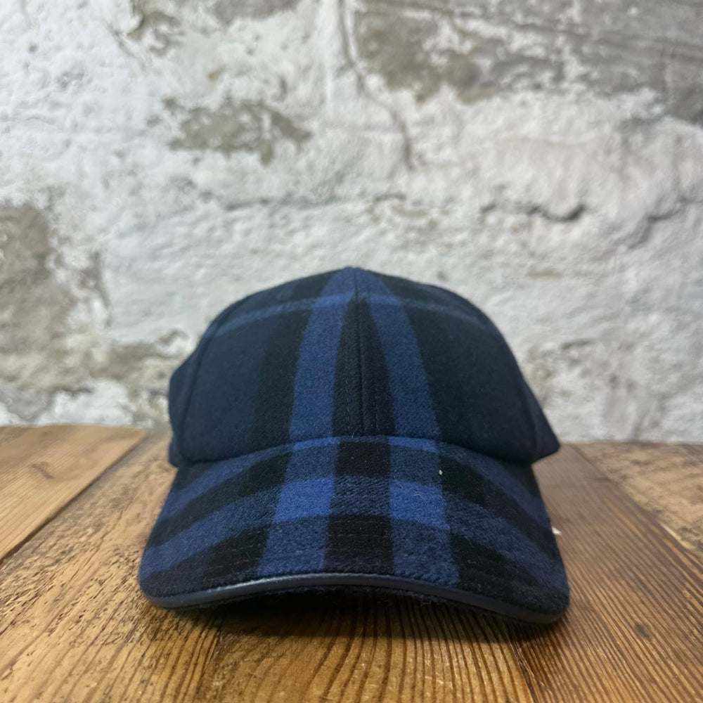 Burberry Navy Check Wool Hat Sz L