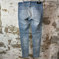 Amiri MX1 Brown Suede Blue Denim Jeans Sz 34
