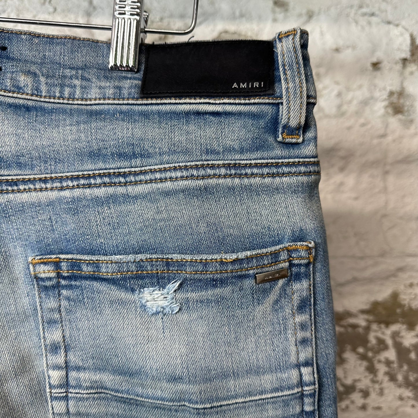 Amiri MX1 Black Leather Blue Denim Jeans Sz 33