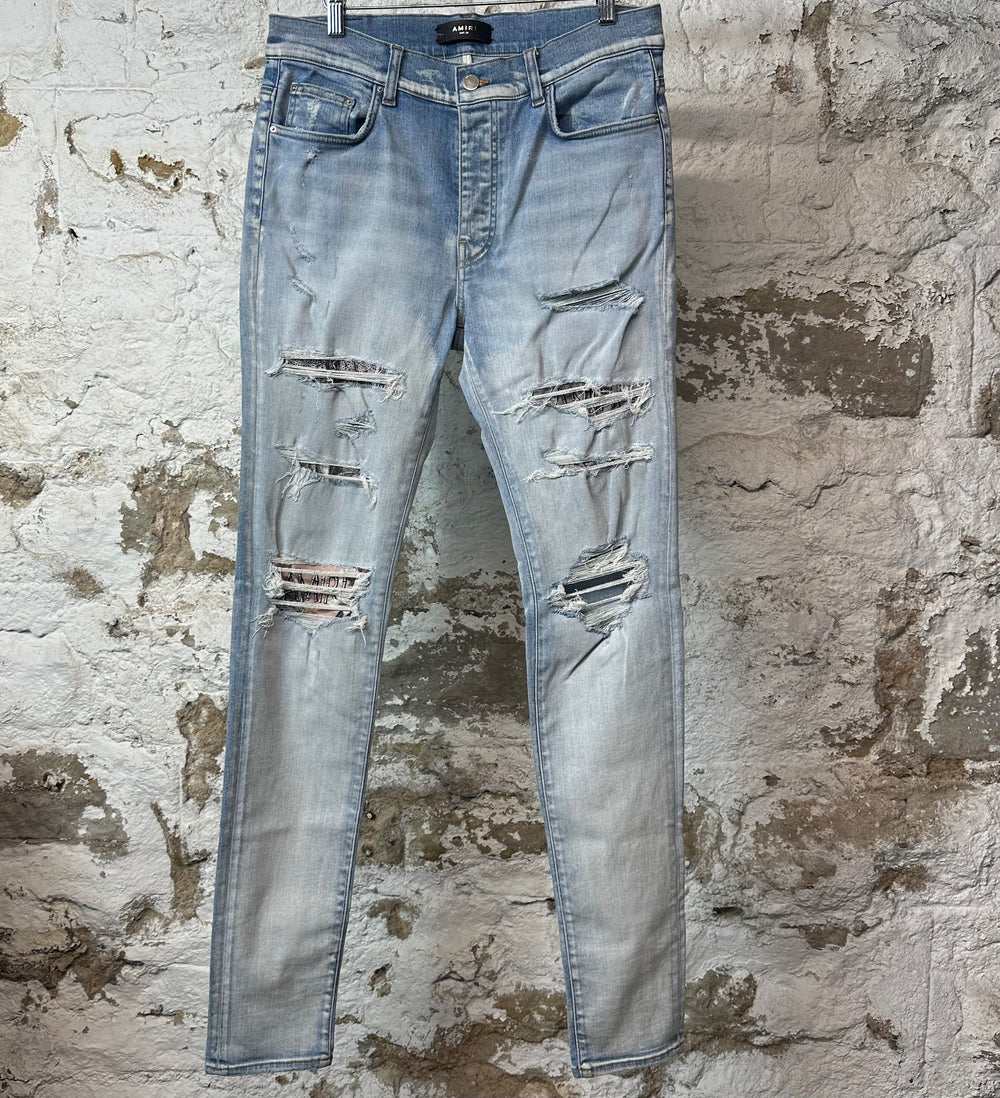 Amiri Bone Patch Light Blue Denim Jeans Sz 33