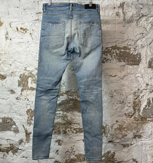 Amiri MX1 Cream Suede Blue Denim Jeans Sz 31