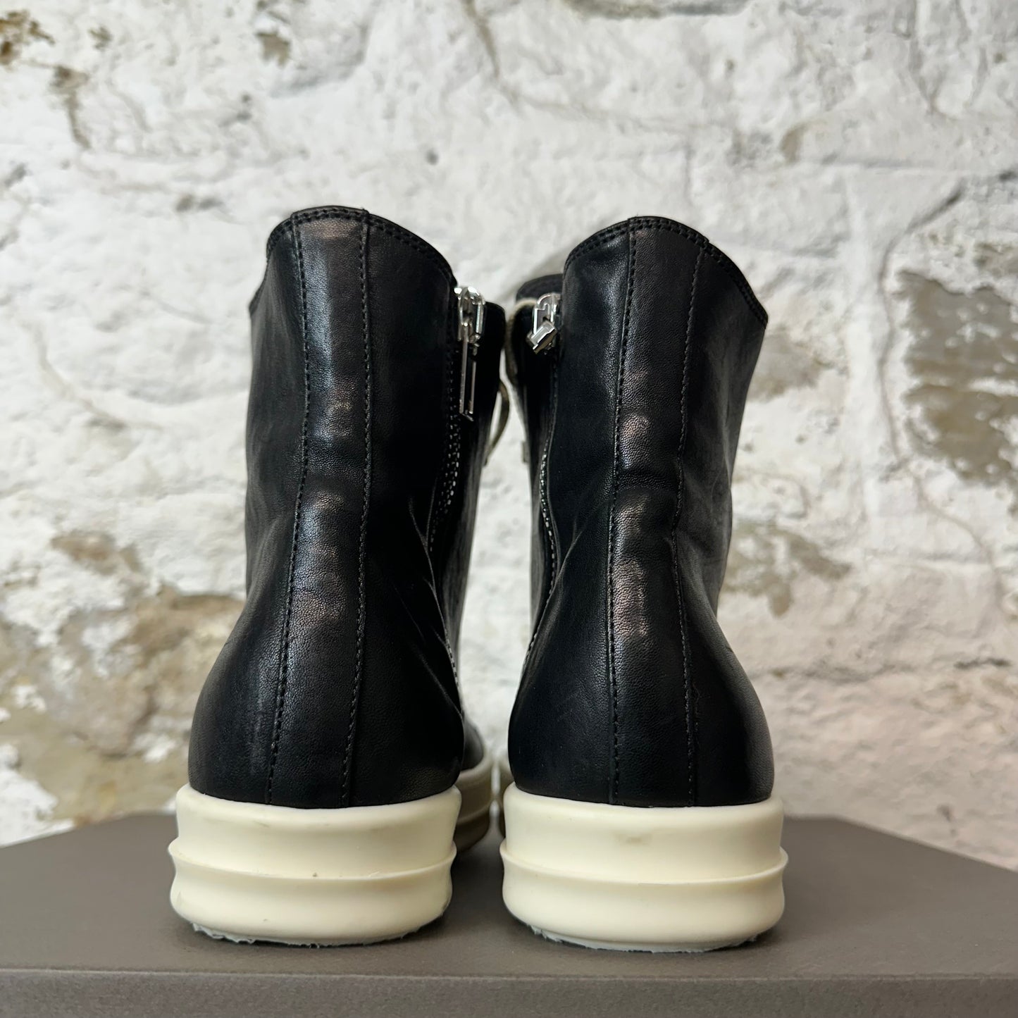Rick Owens High Black Leather Milk Sneaker Sz 5 (37)
