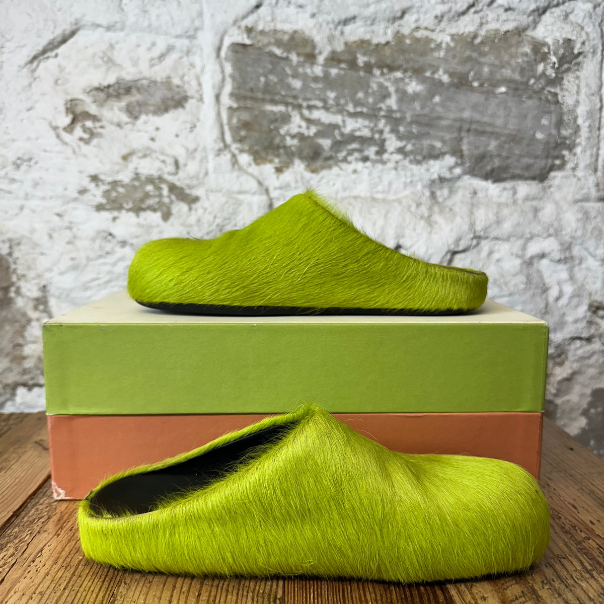 Marni Fussbett Sabot Green Fur Mule Sz 6 (38)