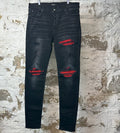 Amiri MX1 Red Suede Black Denim Jeans Sz 38