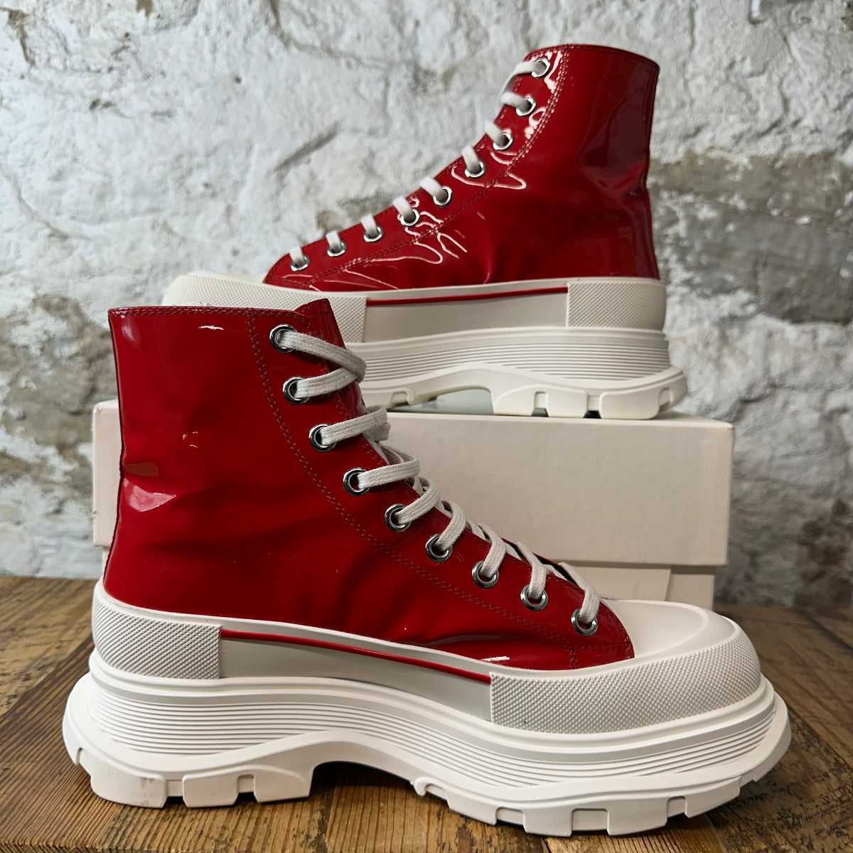 Alexander McQueen Red Patent White Tread Boot Sz 10 (43)