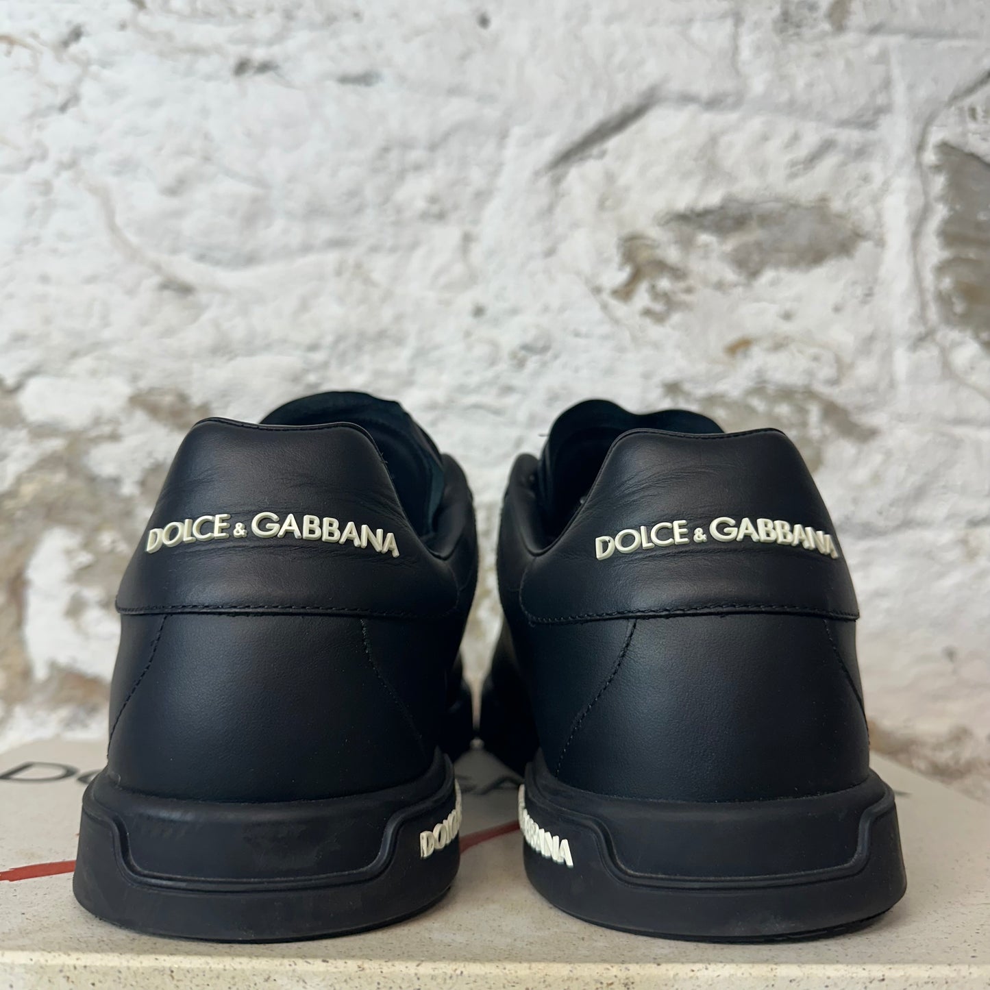 Dolce Gabbana Triple Black Leather Portofino Sneaker Sz 12