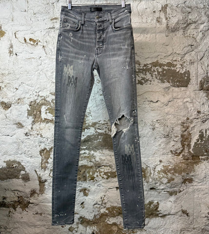 Amiri AM Drip Gray Denim Jeans Sz 30