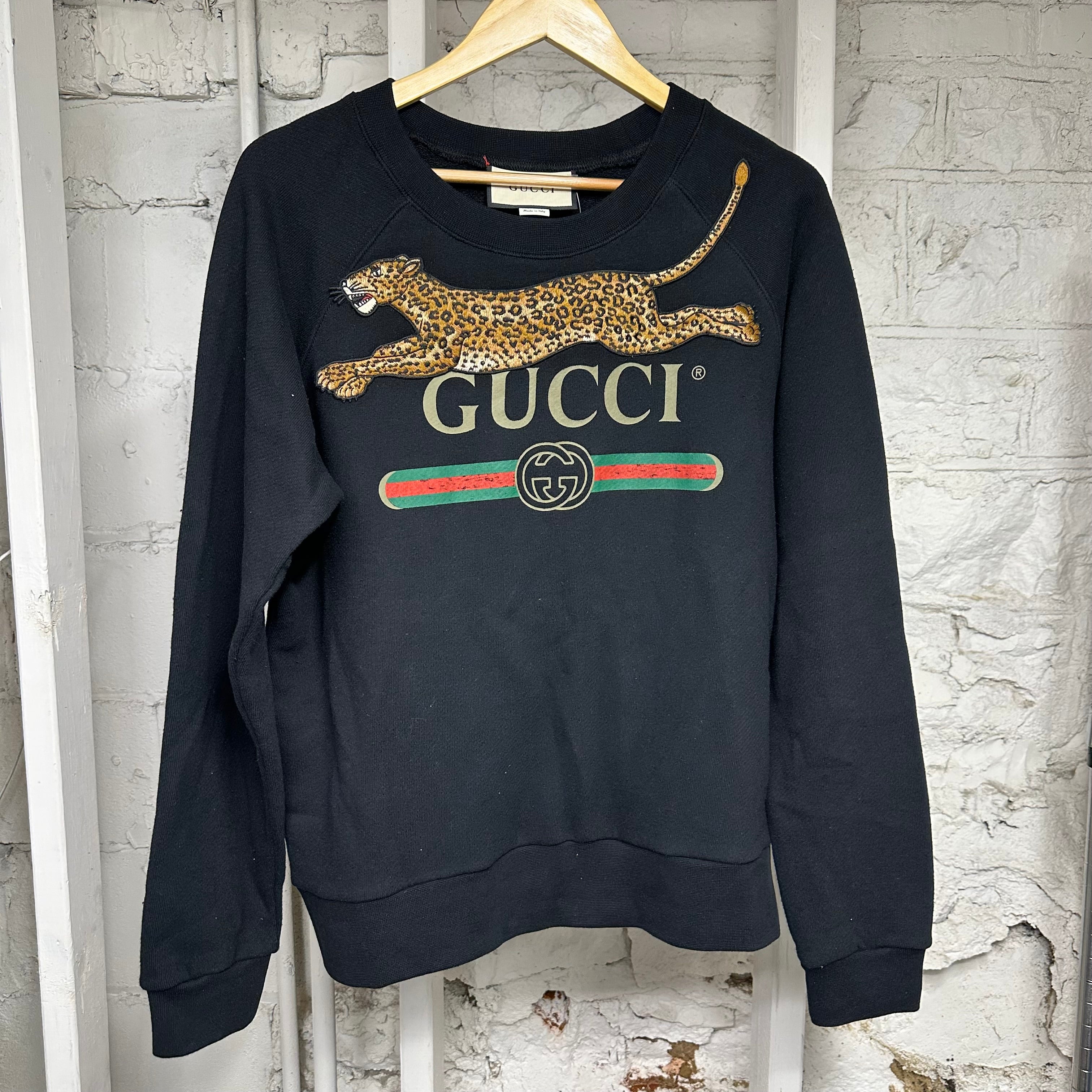 Gucci Leopard Vintage Logo Black Crewneck Sz S