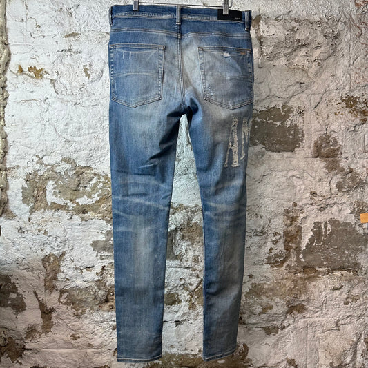Amiri Distressed Side Spell Blue Denim Jeans Sz 34