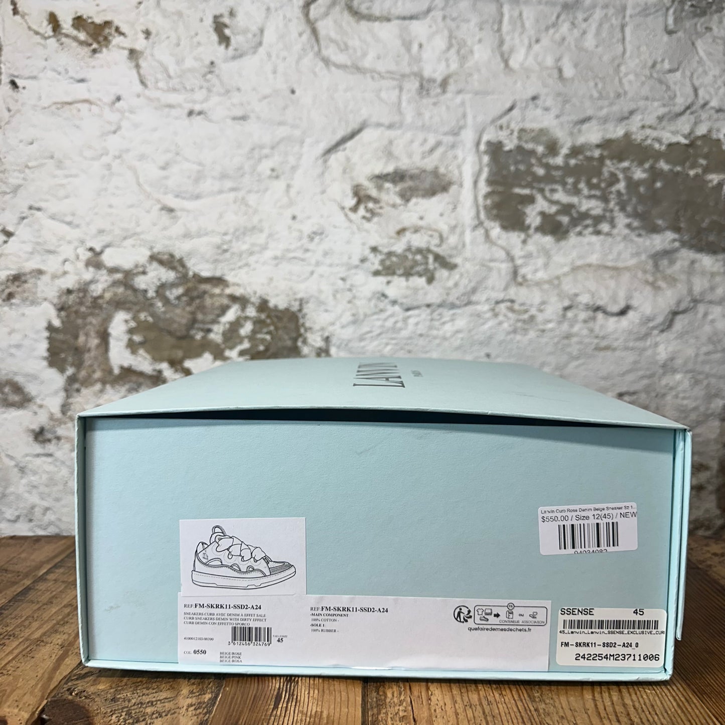 Lanvin Curb Rose Denim Beige Sneaker Sz 12 (45) DS