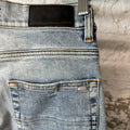 Amiri MX1 Black Leather Washed Blue Denim Jeans Sz 28