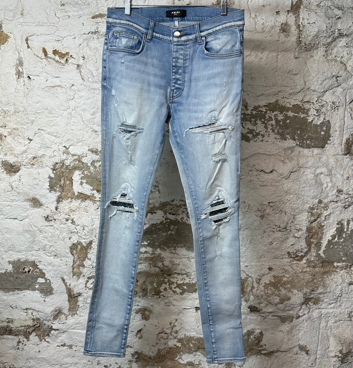 Amiri MX1 Green Paisley Light Blue Denim Jeans Sz 32