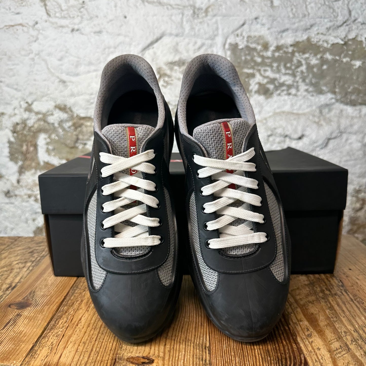 Prada Americas Cup Black Rubber Grey Sneaker Sz 9 (42)