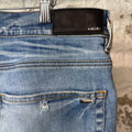 Amiri MX1 Cream Glitter Spell Blue Denim Jeans Sz 36