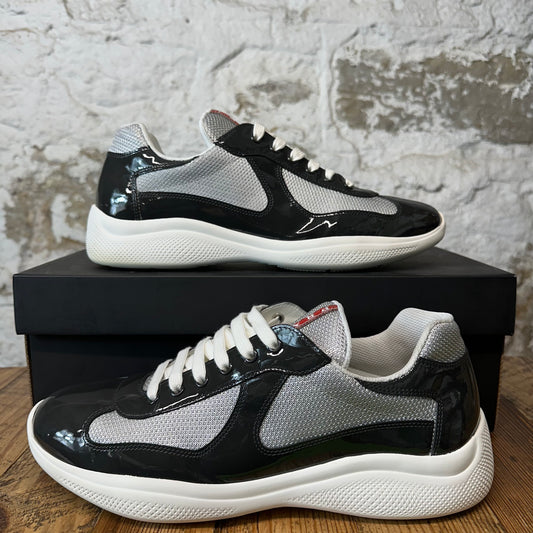 Prada Americas Cup Charcoal Patent White Sneaker Sz 10.5