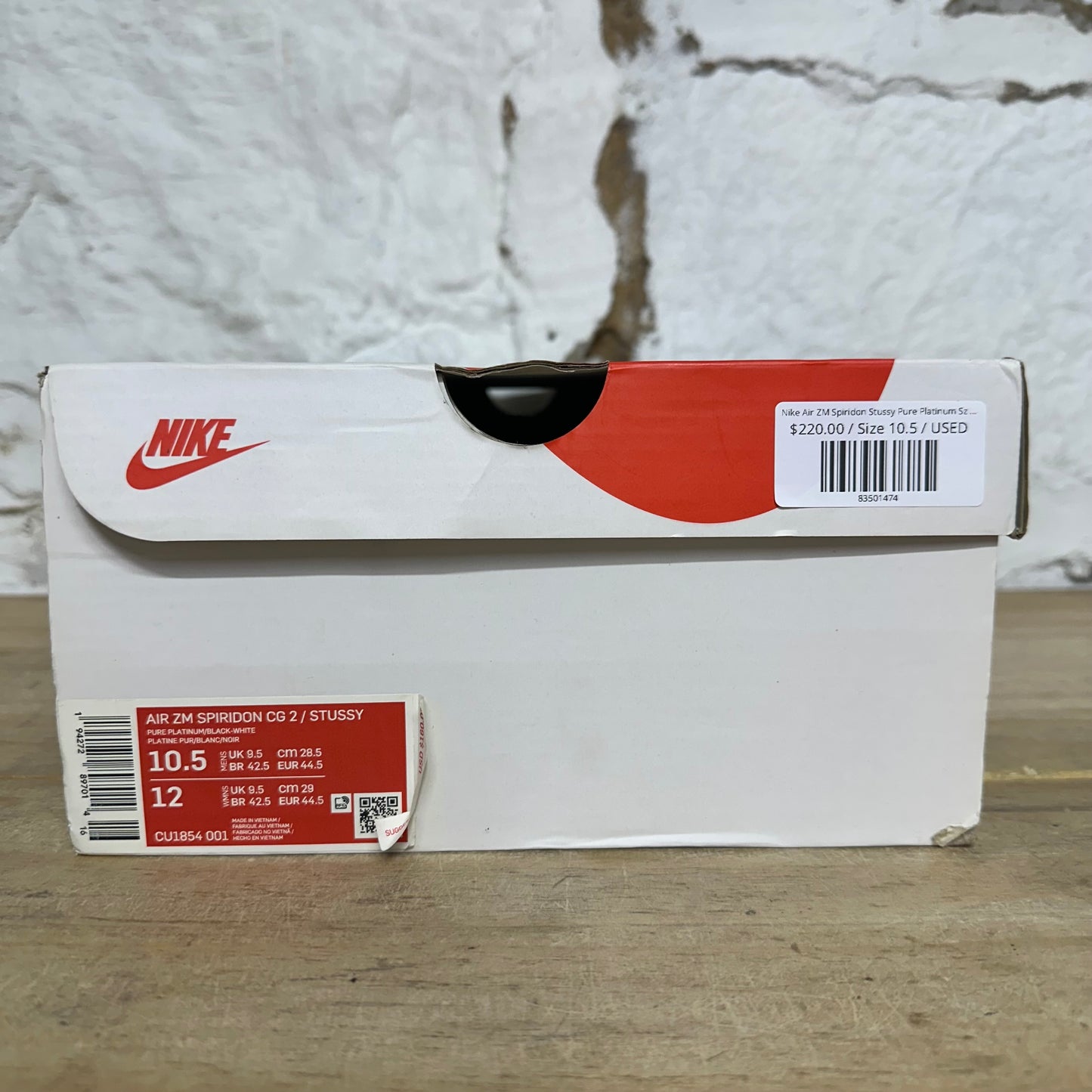 Nike Air ZM Spiridon Stussy Pure Platinum Sz 10.5