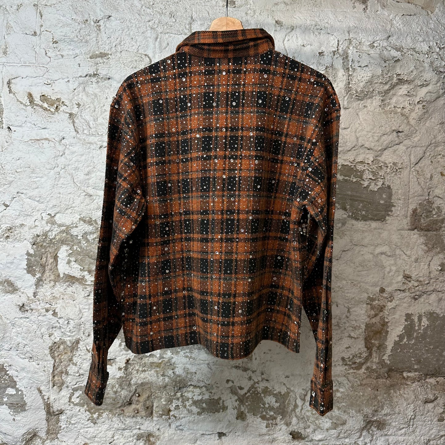 Vale Orange Black Plaid Rhinestone Flannel Sz M
