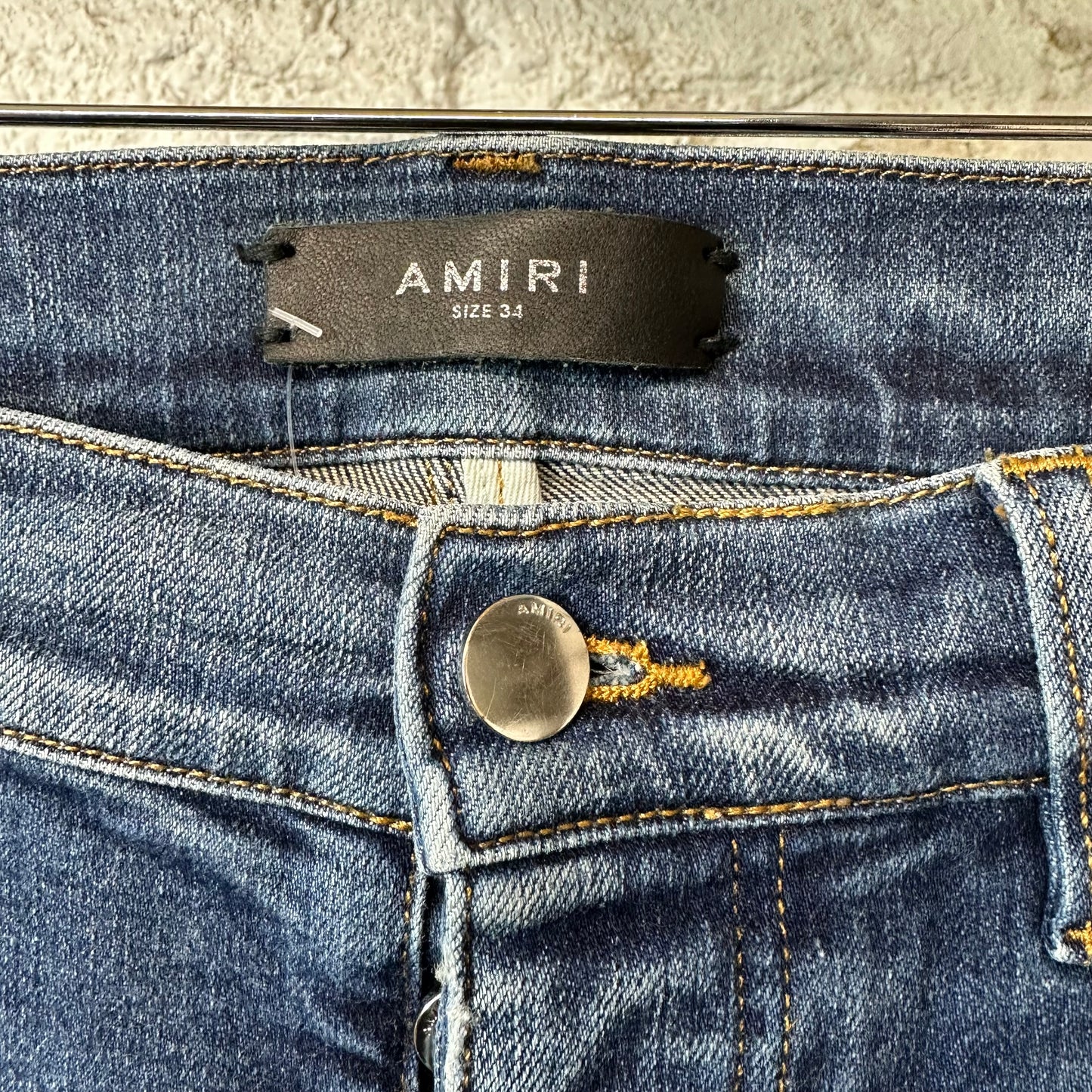 Amiri MX1 Black Leather Blue Denim Jeans Sz 34