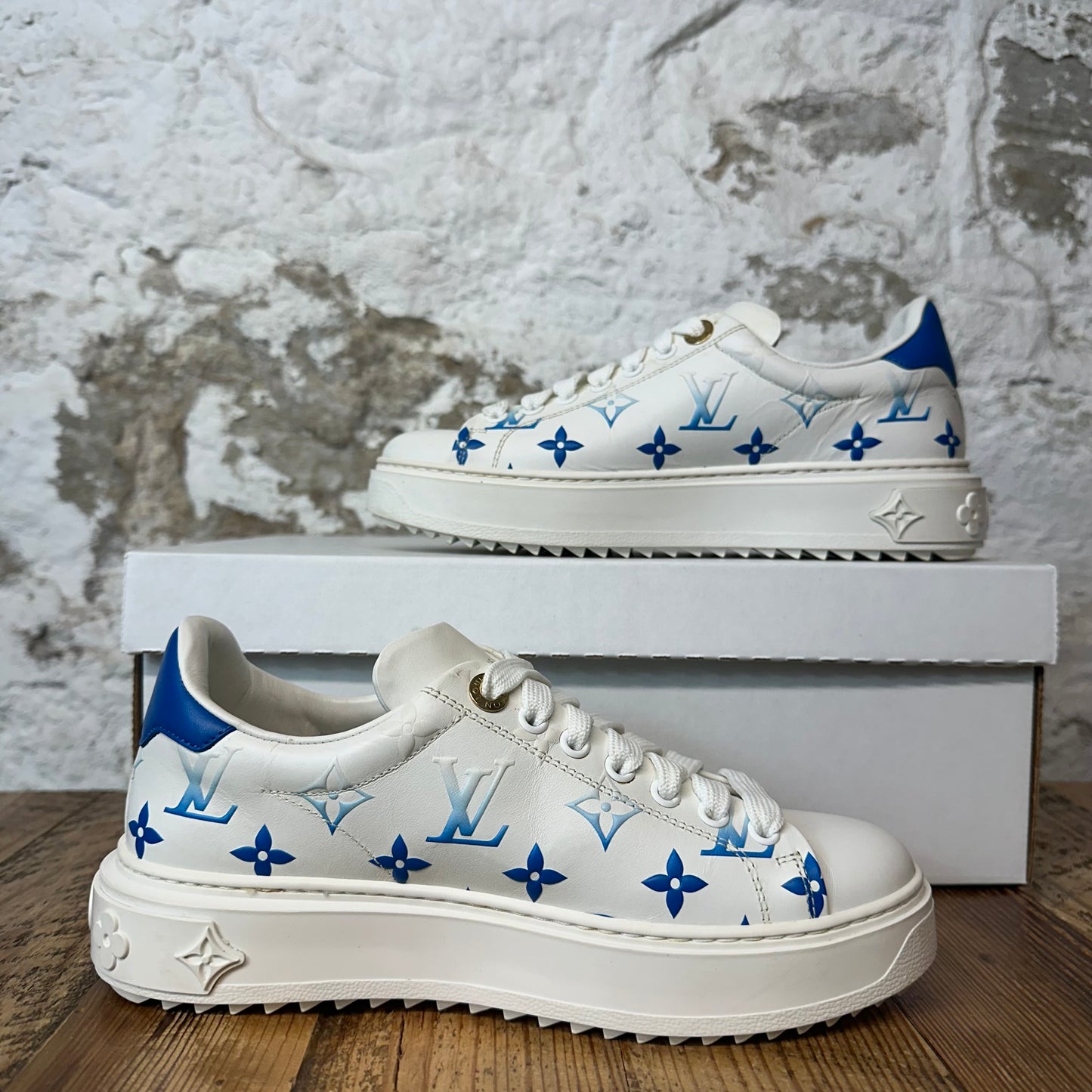 Louis Vuitton Blue Monogram White Time Out Sneaker Sz 4.5 (36)