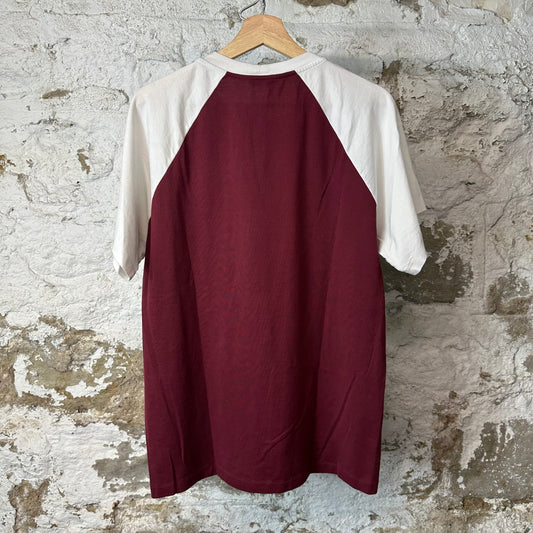Celine Flocked Logo Maroon T-Shirt Sz S