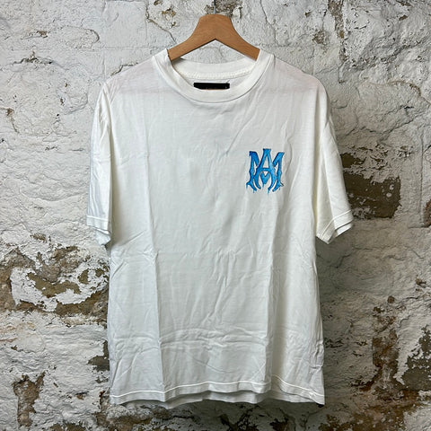 Amiri Blue AM Logo T-shirt White Sz S