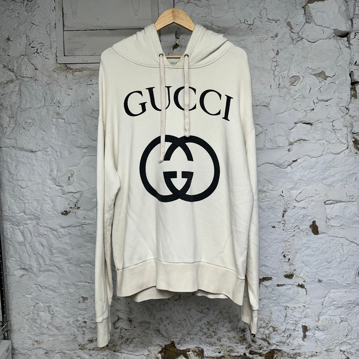 Gucci GG Logo White Pullover Hoodie Sz XL