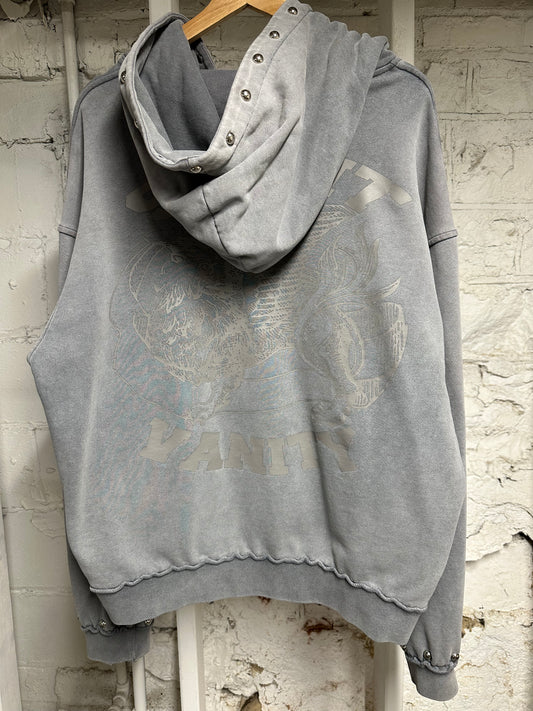 Saint Vanity Studded Grey Zip Up Hoodie Sz S (Stains)