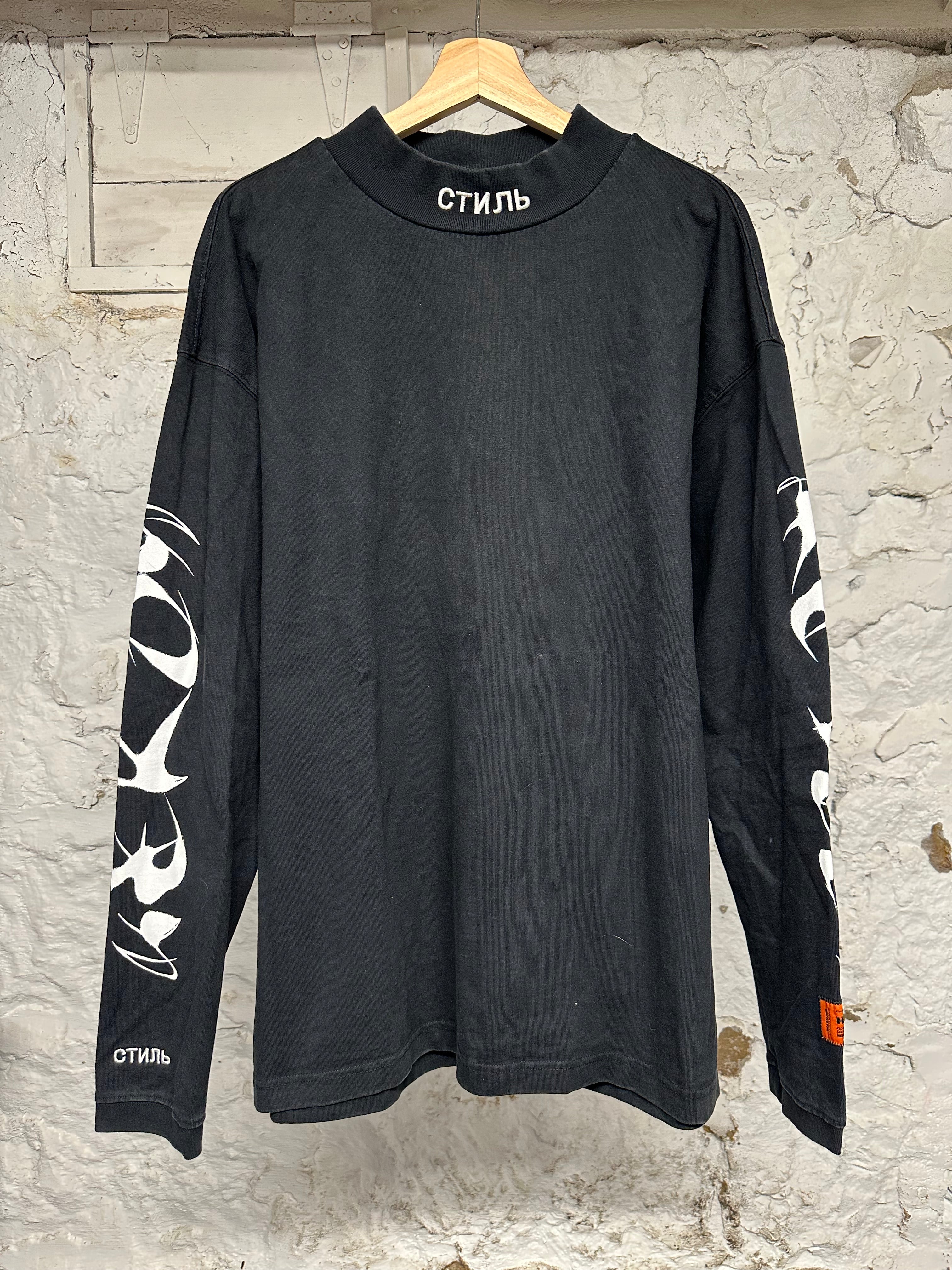 Heron Preston Black Mockneck T-Shirt L/S Sz XL
