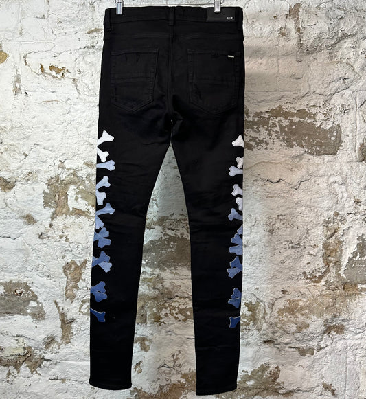 Amiri Blue Gradient Bones Black Denim Jeans Sz 30