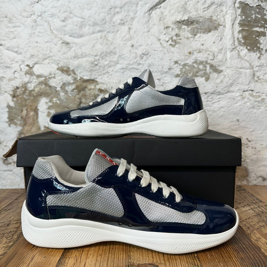 Prada Americas Cup Navy Patent Gray White Sneaker Sz 9