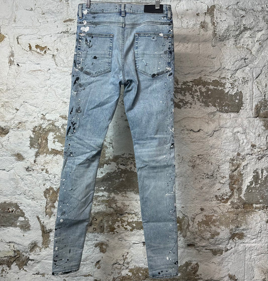 Amiri MX1 Denim Paint Splatter Blue Denim Jeans Sz 30