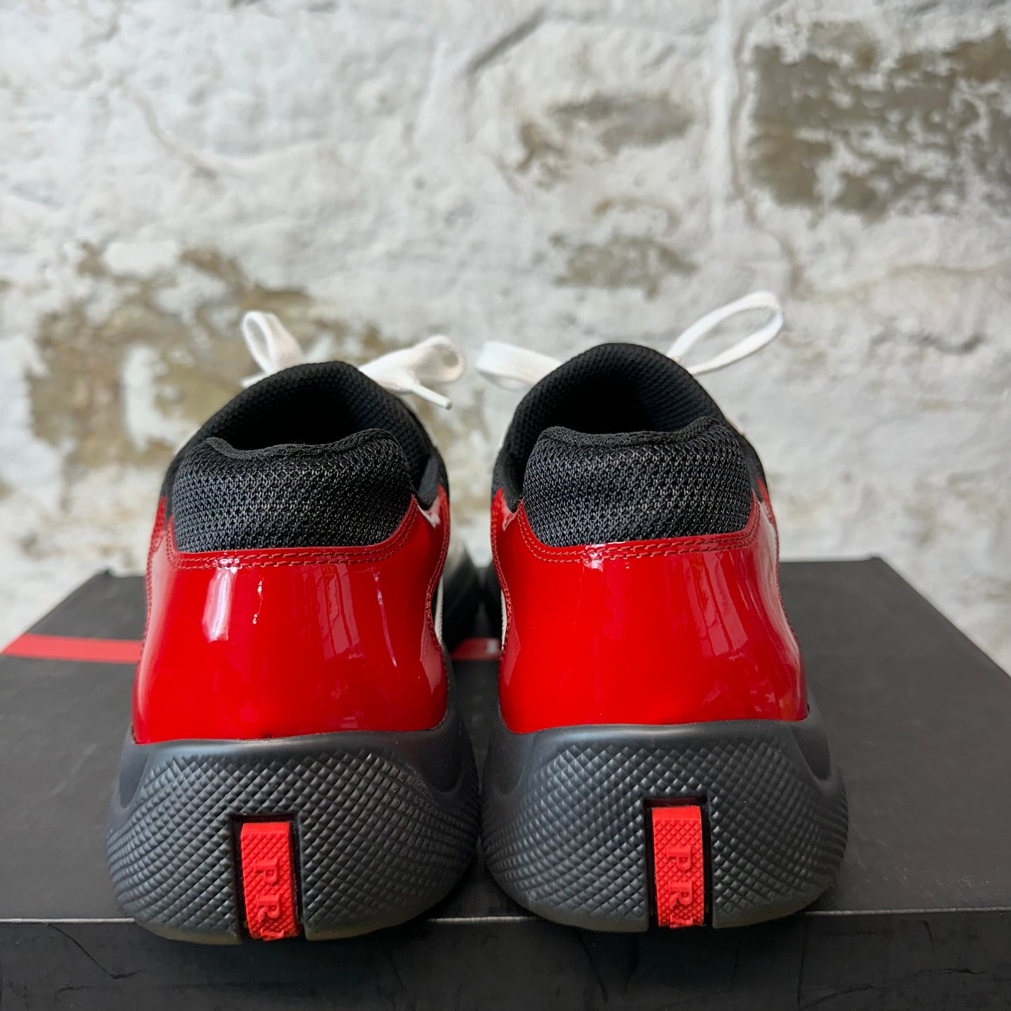 Prada Americas Cup White Red Patent Black Sneaker Sz 9