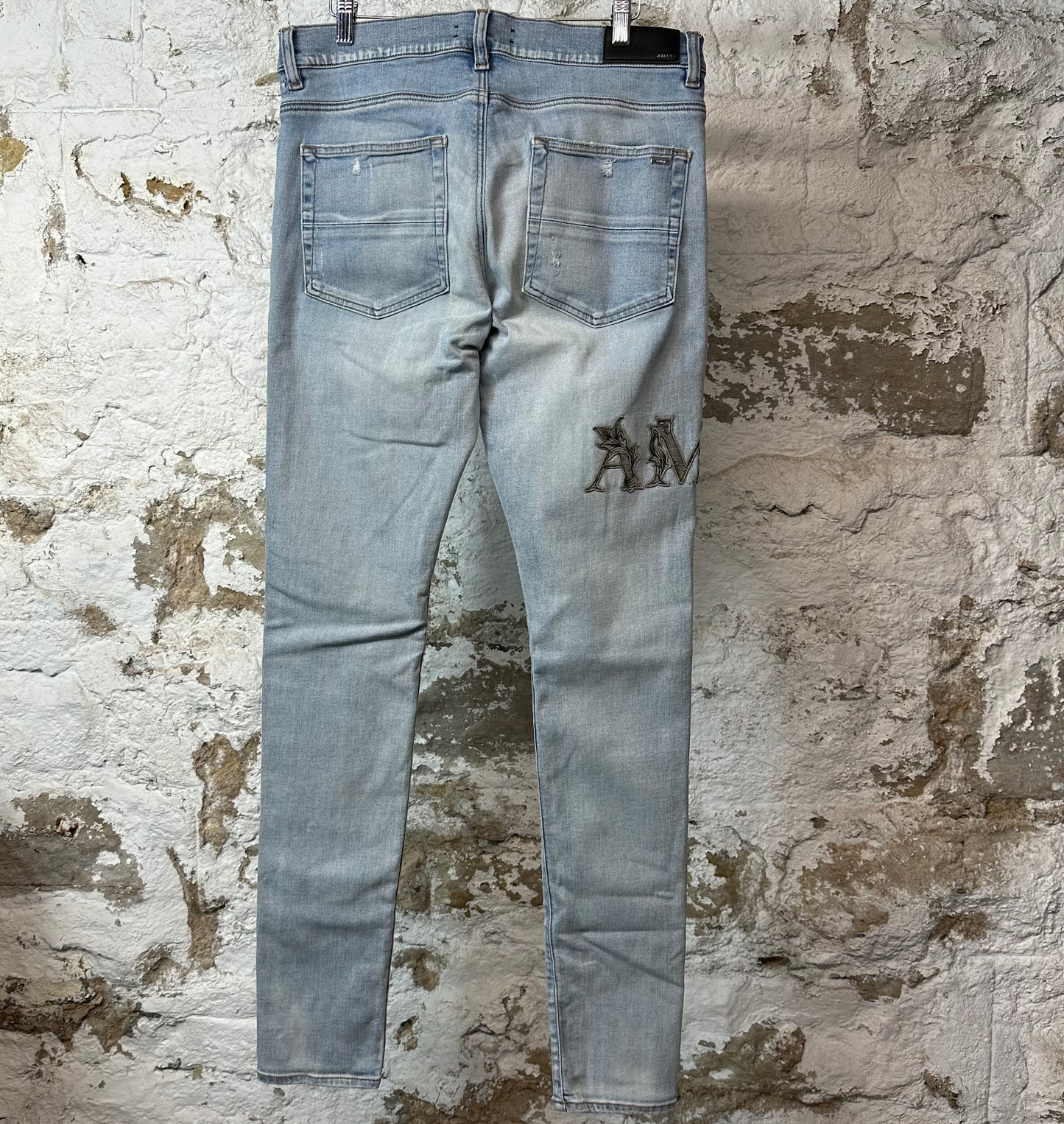 Amiri Leaf Side Spell Blue Denim Jeans Sz 33