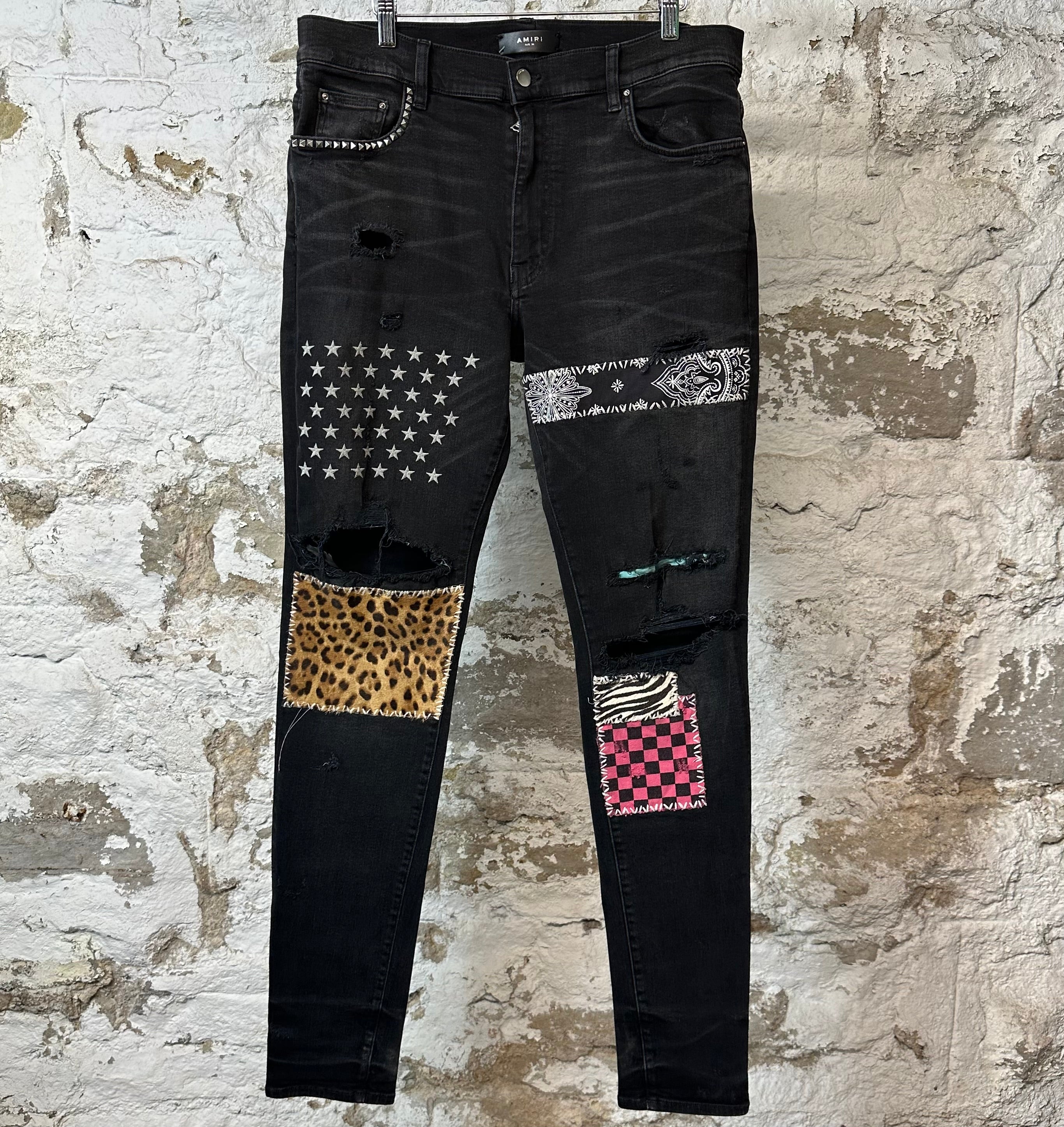 Amiri Animal Print Black Denim Jeans Sz 36