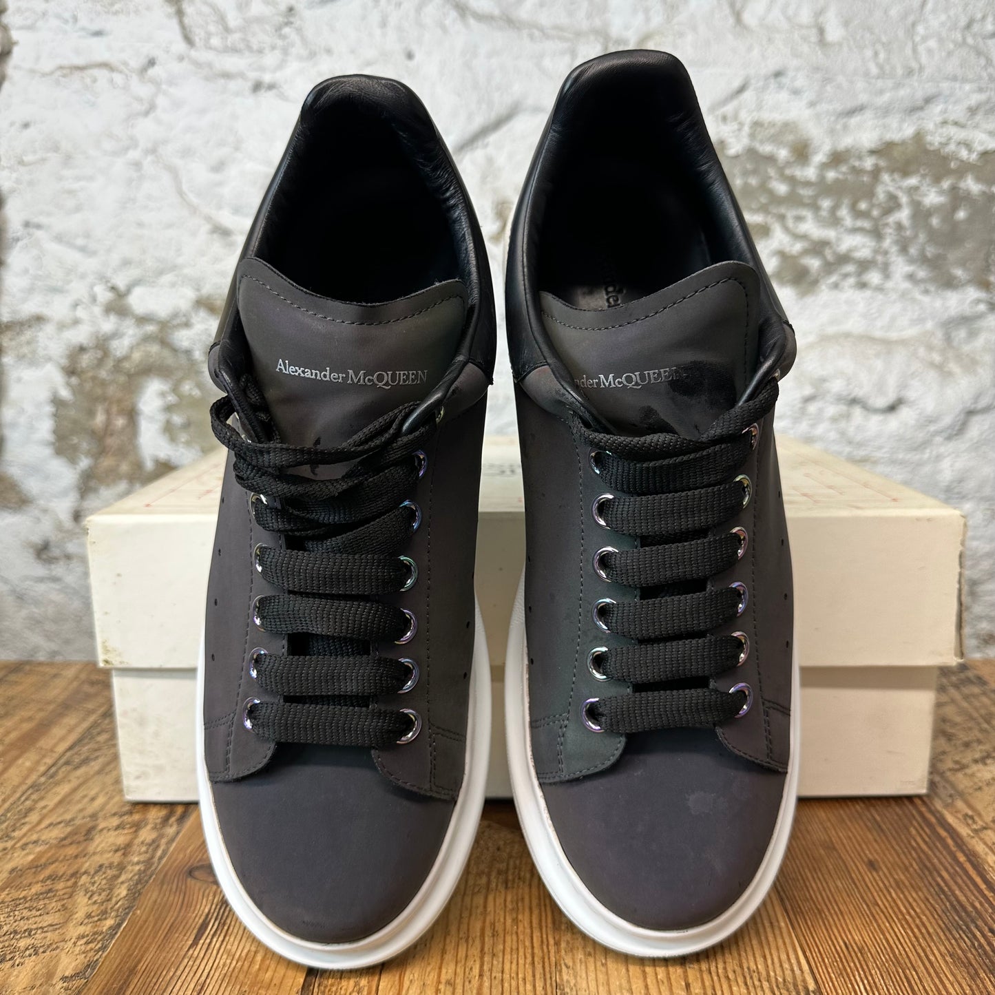 Alexander McQueen Black Tab Iridescent White Sole Sneaker Sz 10 (43)