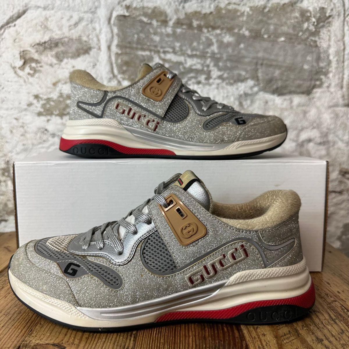 Gucci Ultrapace Silver White Sneaker Sz 6.5