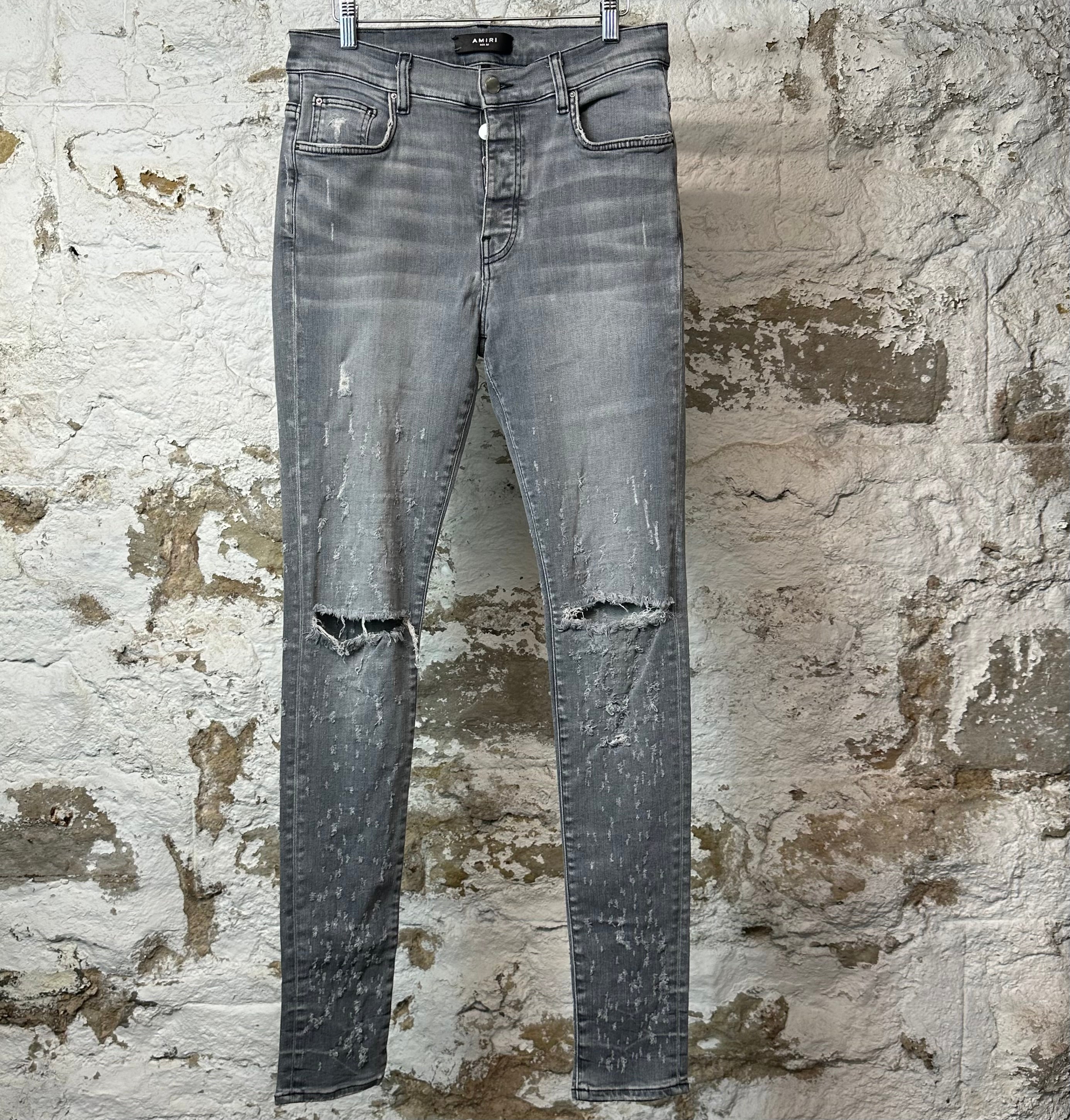 Amiri Knee Rip Shotgun Gray Denim Jeans Sz 33