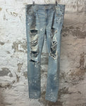 Amiri Paint Splatter Ripped Blue Denim Jeans Sz 38