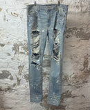 Amiri Paint Splatter Ripped Blue Denim Jeans Sz 38