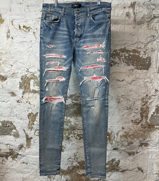 Amiri MX1 Pink Tie Dye Blue Denim Jeans Sz 34