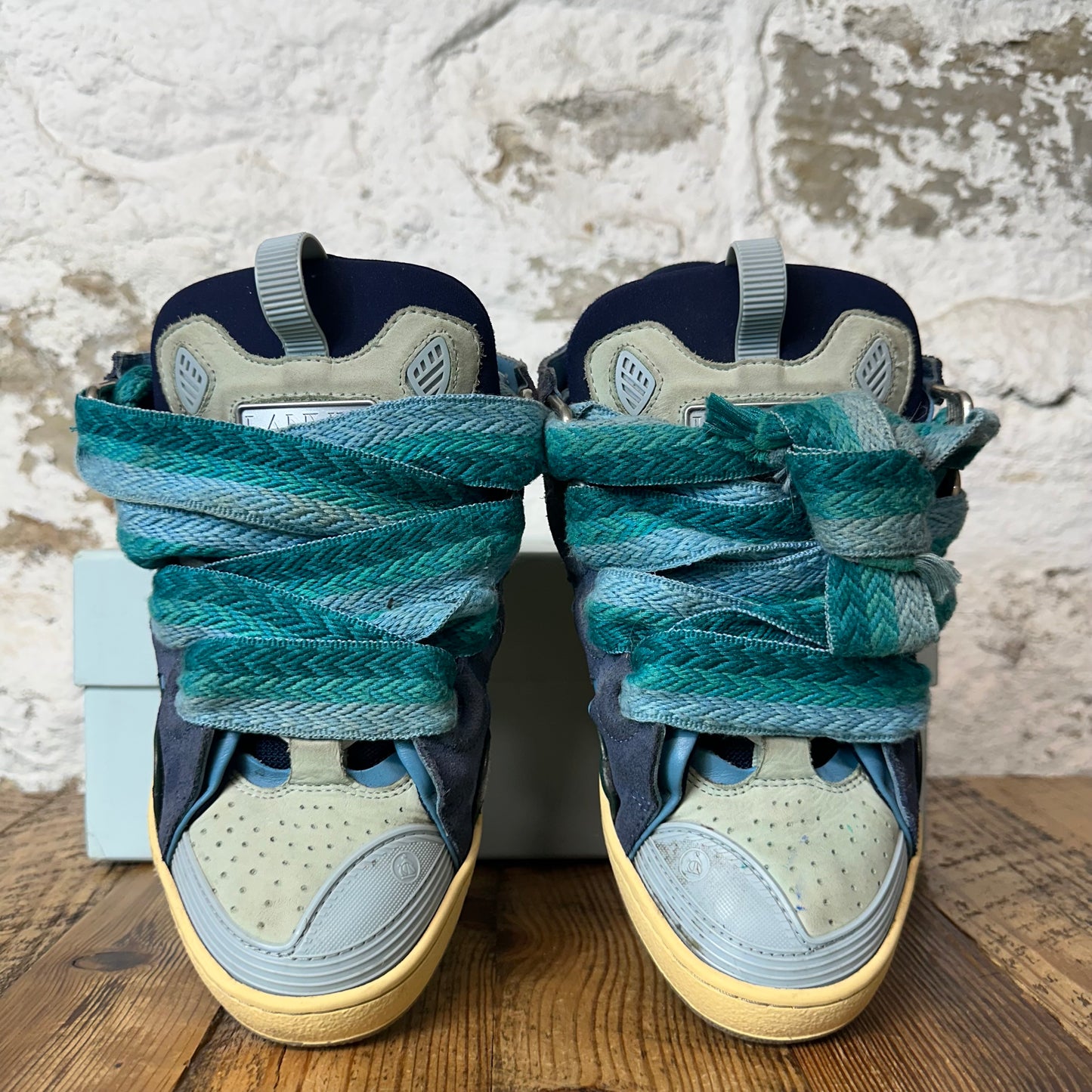 Lanvin Curb Teal Blue Lace Green Blue Sneaker Sz 8 (41)