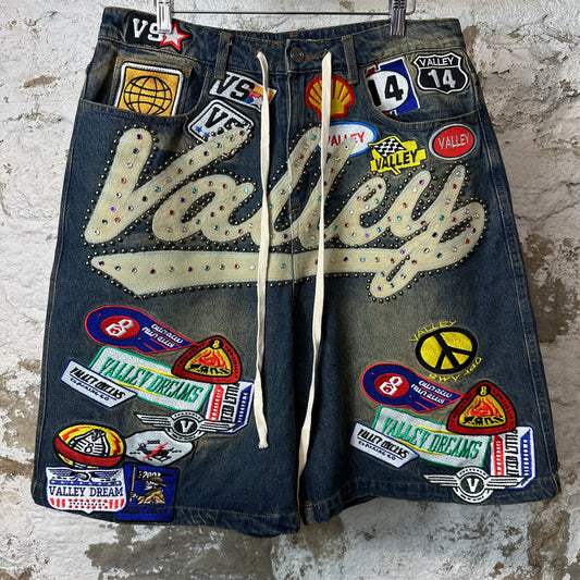 Vale 1980's Patchwork Blue Jean Shorts Sz 30