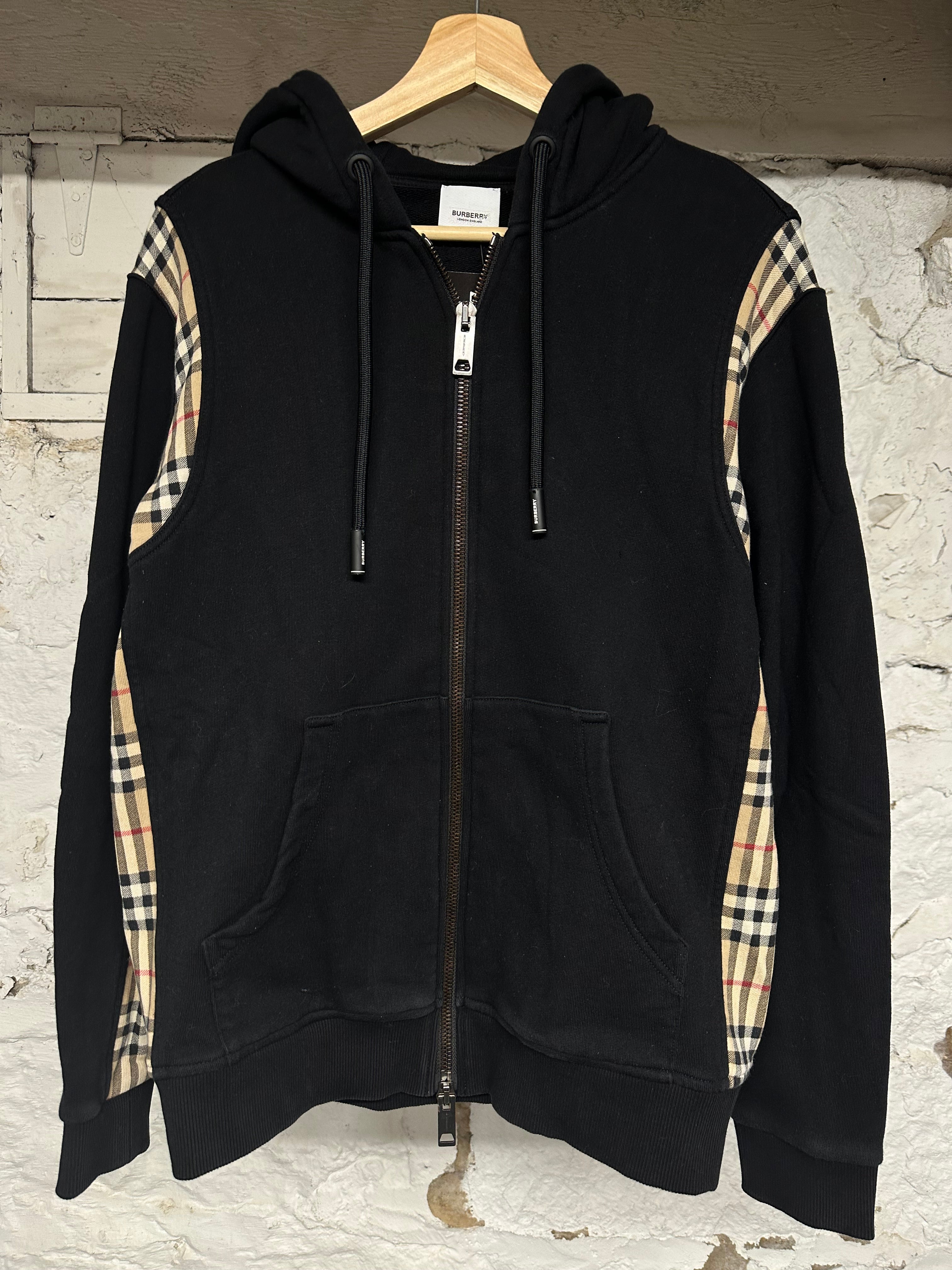 Burberry Black Plaid Stripe Hoodie Sz XS