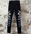 Amiri Knee Rip Blue Gradient Bones Black Denim Jeans Sz 28