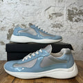 Prada Americas Cup Baby Blue Patent Grey White Sneaker Sz 14