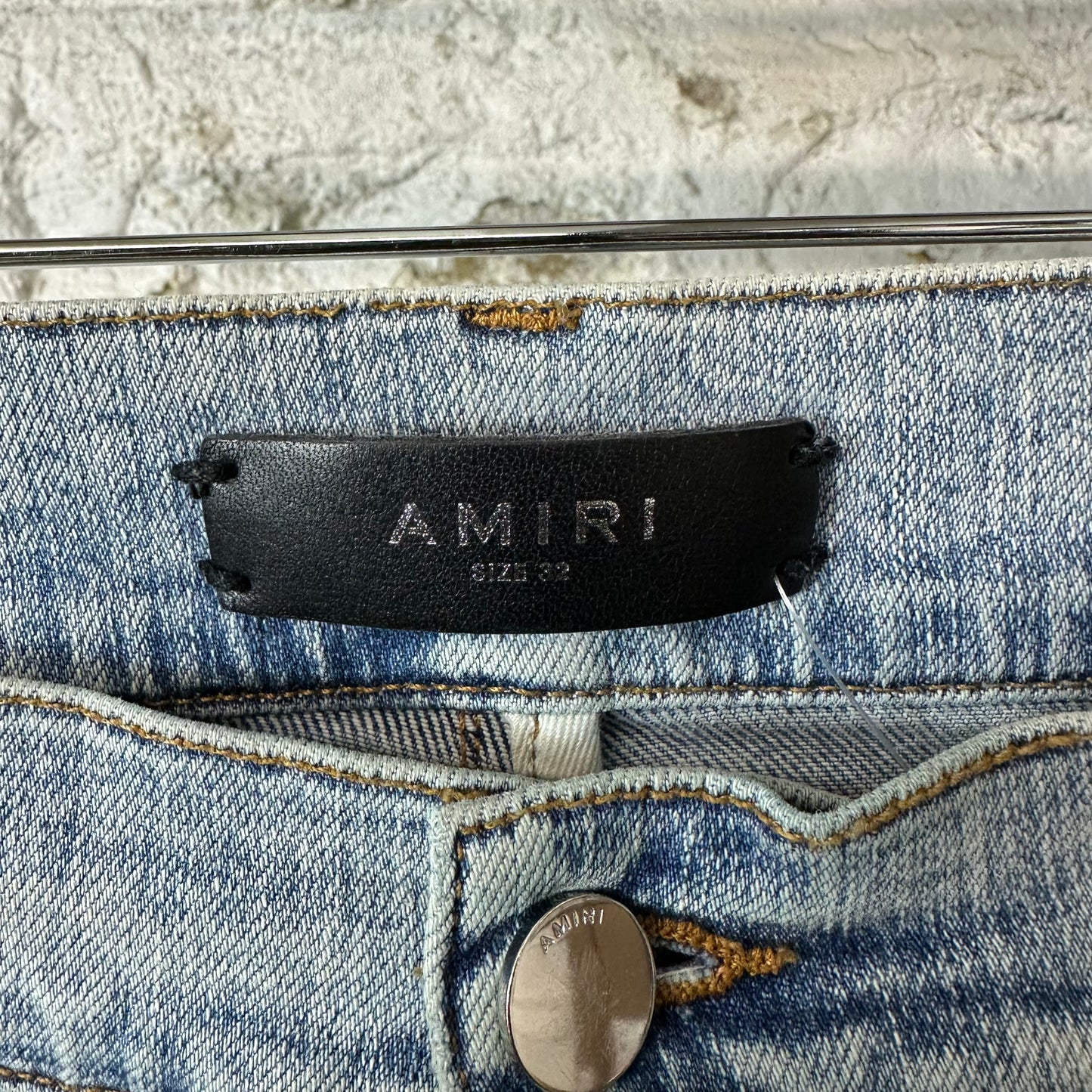 Amiri MX1 Blue Patch Paint Splatter Blue Denim Jeans Sz 32