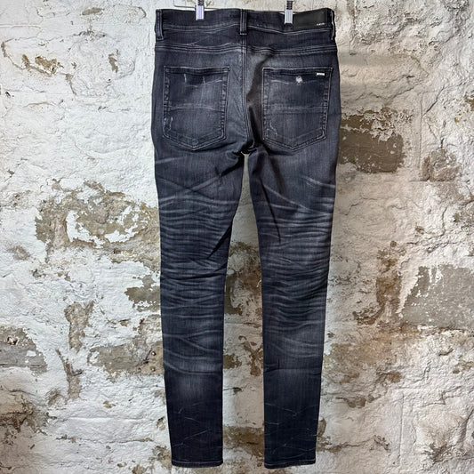 Amiri MX1 Black Leather Grey Denim Jeans Sz 31