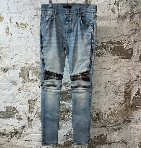 Amiri MX2 Multicolor Flannel Blue Denim Jeans Sz 32