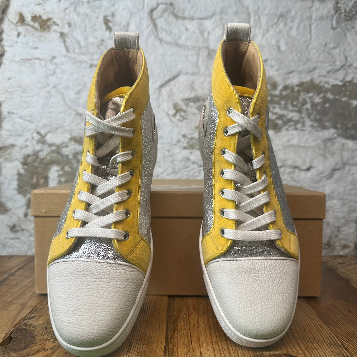 Christian Louboutin High Silver Yellow White Sneaker Sz 10 (43)