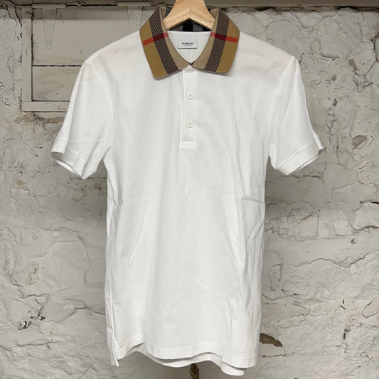 Burberry Plaid Collar White Polo Sz S